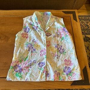 Floral Sleeveless Button Down Shirt